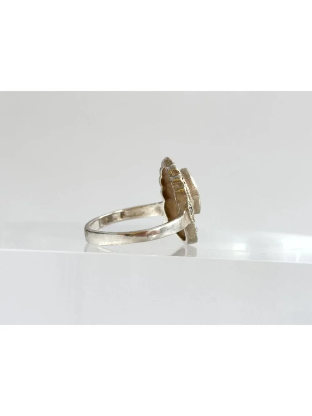 Art Deco Floral Garnet & Marcasite Sterling Silver 925 Vintage Ring - sz 7.5